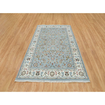 6'X9'2" Light Blue Nain Design 250 Kpsi Wool Hand Knotted Oriental Rug