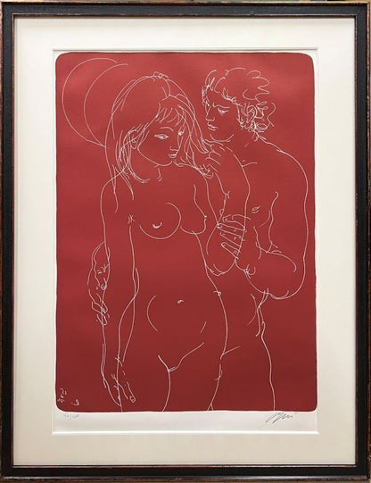 150 Hans Erni Orange Moon and Two Figures Signed Original Lithograph Print 42/