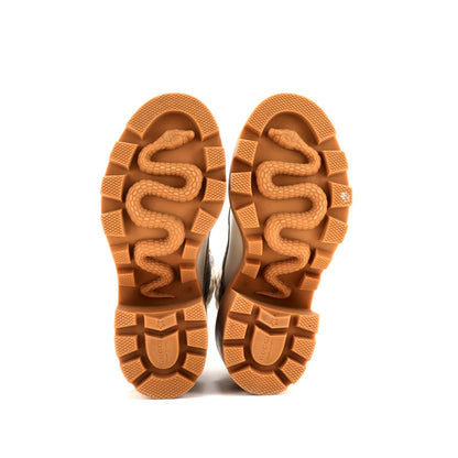 Gucci Women'S Lace Up Heeled Ankle Boots Gg Coated Canvas With Quilted Leather