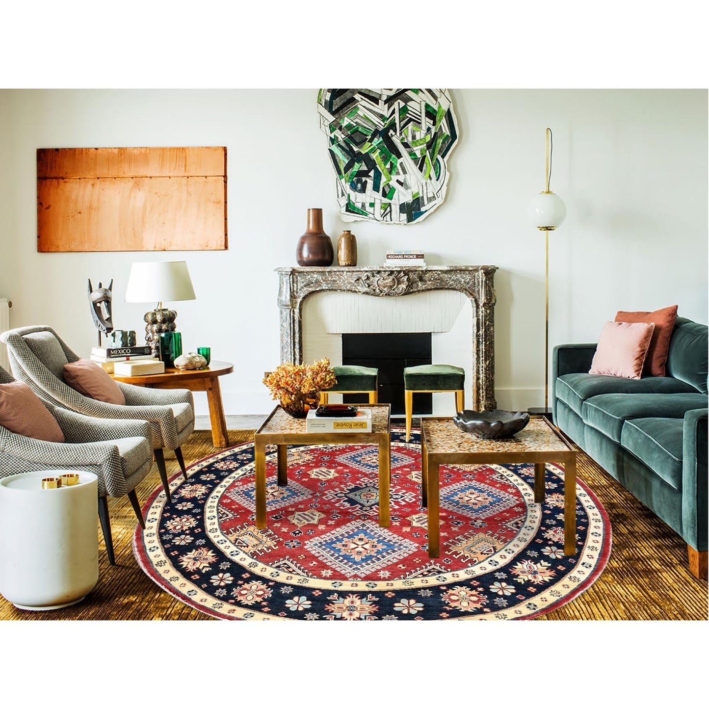 8'X8' Red Hand Knotted Densely Woven Wool Special Kazak Round Rug