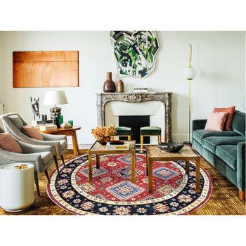 8'X8' Red Hand Knotted Densely Woven Wool Special Kazak Round Rug