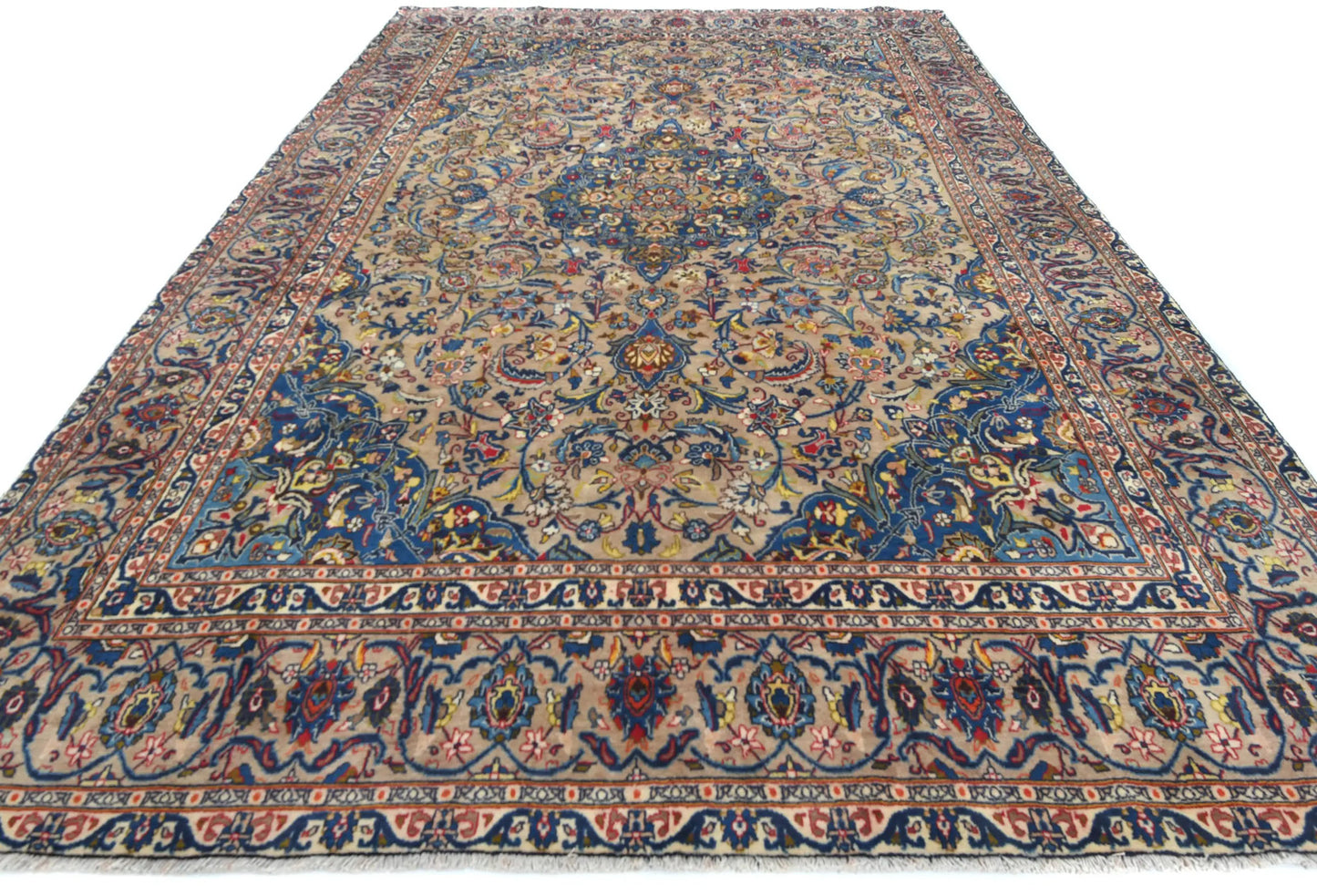 Vintage Handmade Beige Oriental Rug Floral Design