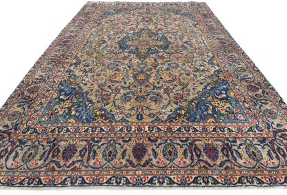 Vintage Handmade Beige Oriental Rug Floral Design