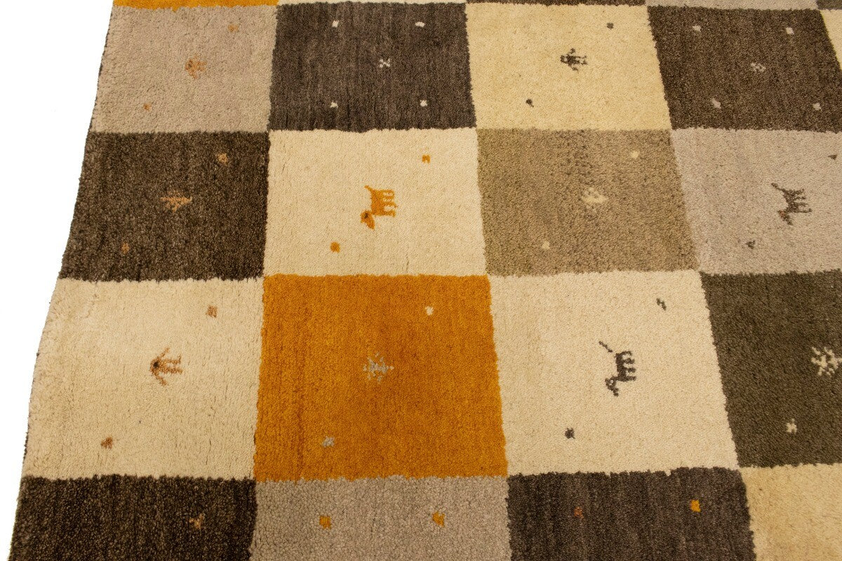 Modern Gabbeh Rug Multicolored Tribal Checker