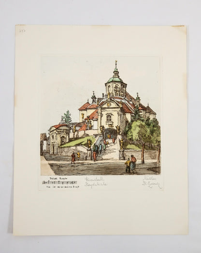Herta Czernik-Kobanz Gzonning Original Etching Hand Coloring Haydnkirche Signed