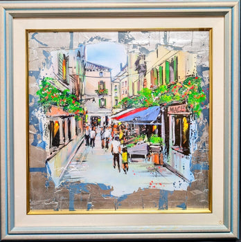 Nate Giorgio (Usa) Original Acrylic Painting Venetian Market Signed Framed