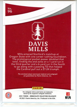 Davis Mills Autographed 2021 Panini Immaculate Collection Collegiate Rookie Patc