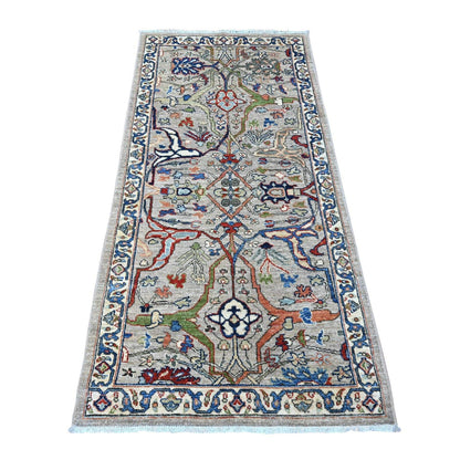 3'X6'2" Gray Hand Knotted Aryana Bidjar Garus Design Runner Oriental Rug