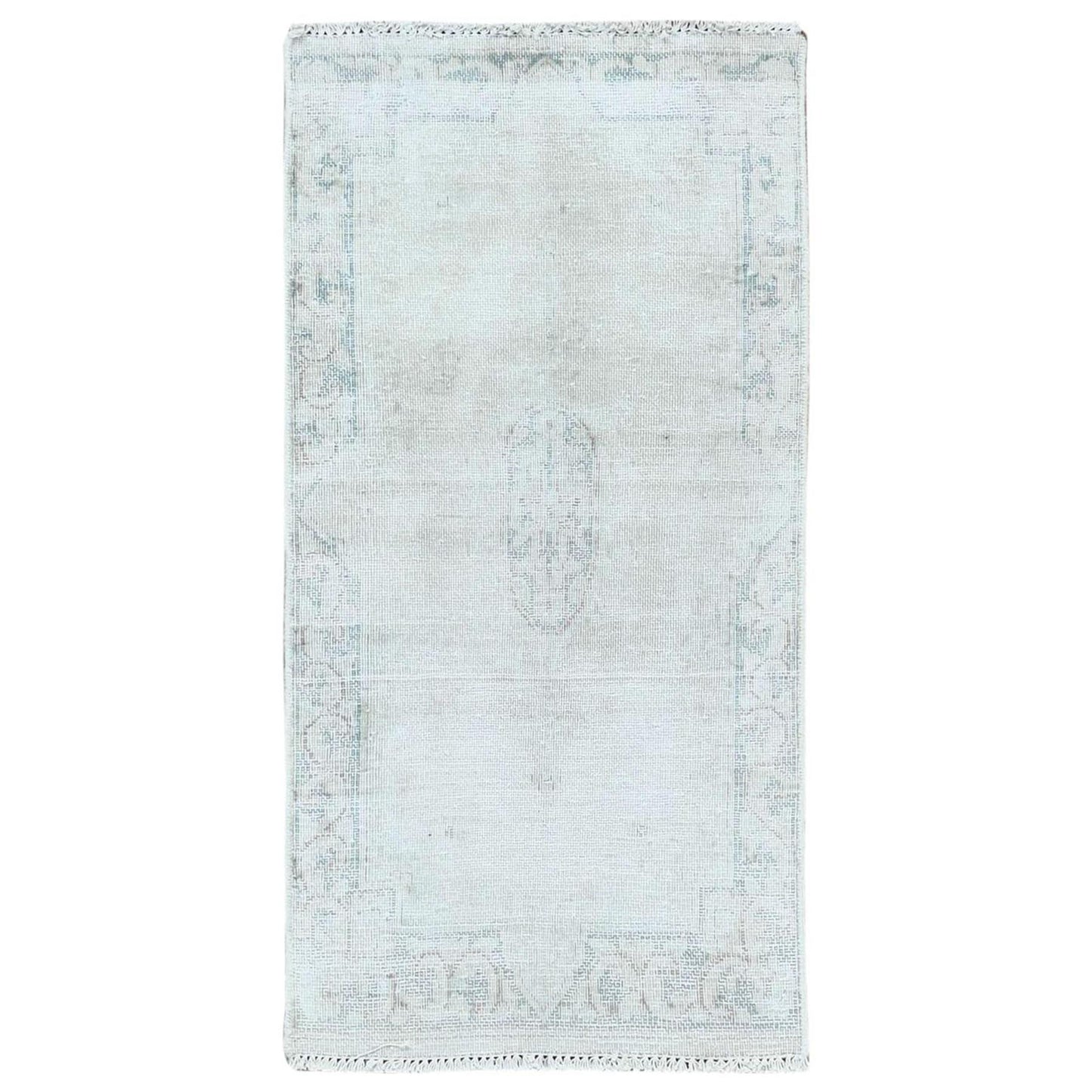 1'9"X3'6" Ivory Worn Wool Hand Knotted Old Farsian Karman Rug