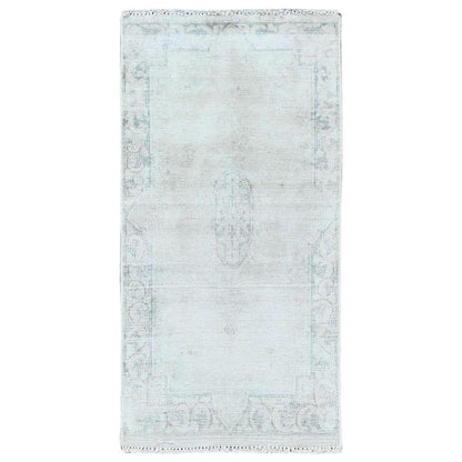 1'9"X3'6" Ivory Worn Wool Hand Knotted Old Farsian Karman Rug