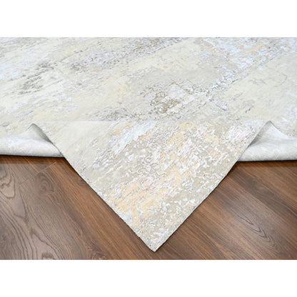 10'X13'10" Gray Soft Abstract Design Wool & Silk Hand Knotted Modern Rug