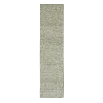 2'6"X10'1" Moderne White Hand Knotted Modern Grass 100% Wool Runner Rug