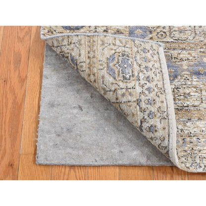 2'7"X6'1" Brown Silk With Wool Mamluk Design Hand Knotted Runner Rug