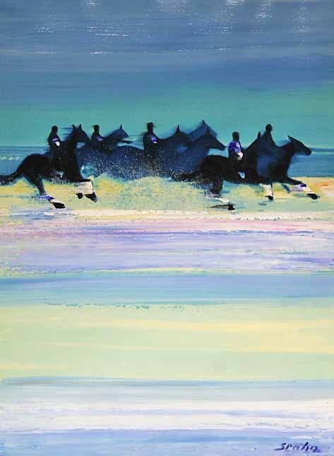Victor Spahn Horses in Waves Original Mixed Media Signed COA Framed Large