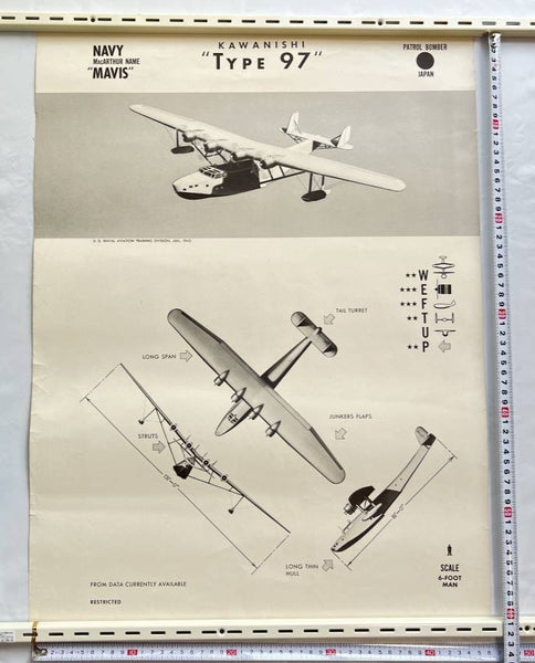 Wwii 1943 Us Navy Aircraft Recognition Poster Kawanishi Type 97 Mavis Flying