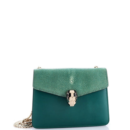 Bvlgari Serpenti Forever Square Shoulder Bag Leather And Stingray Small