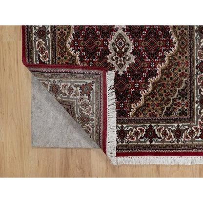 2'10"X5'1" Carmine Red Wool Tebraz Mahi With Fish Design Hand Knotted Rug