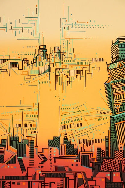 Risaburo Kimura Signed Original Serigraph Screenprint Wall St. New York Framed