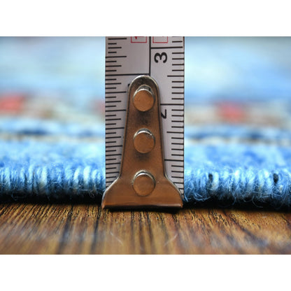 4'6"X10' Blue Soft Wool Hand Knotted Afghan Ersari Wide Runner Rug