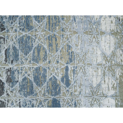 2'7"X12' Gray The Honeycomb Design Hand Knotted Wool And Silk Runner Rug
