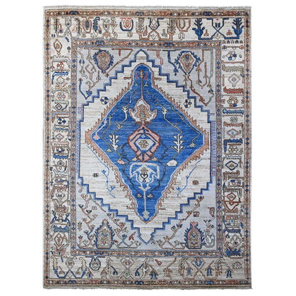 8'10"X11'9" Chrome Gray Turkish Village Motifs Hand Knotted Oriental Rug