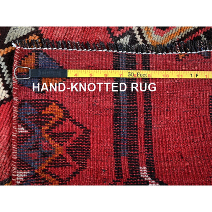 3'1"X8'4" Red Vintage Zoroastrian Sheeraz Pure Wool Hand Knotted Runner Rug