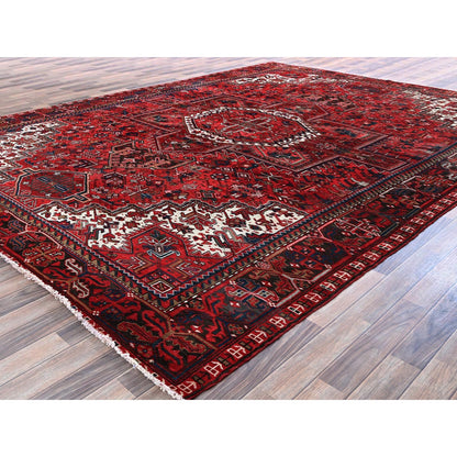 10'X12'10" Red Vintage Zoroastrian Heris Wool Hand Knotted Rug