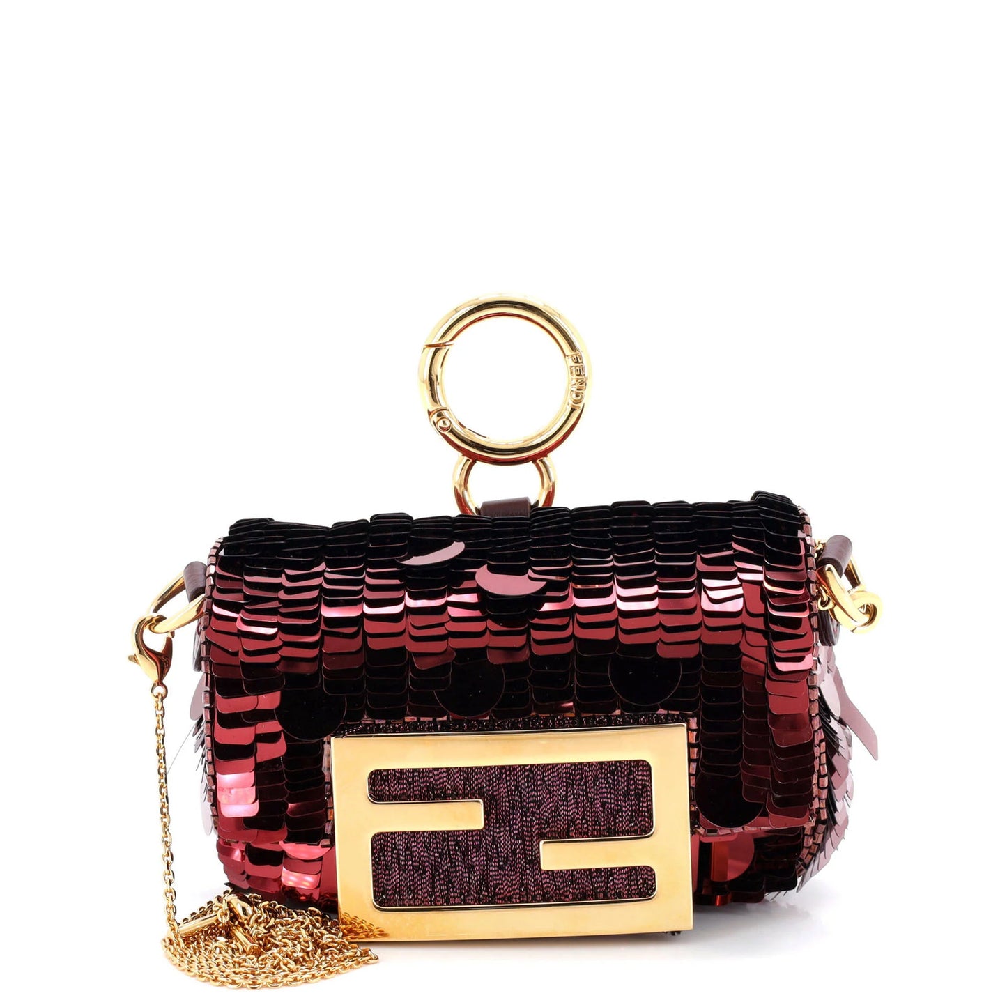 Fendi Chain Baguette Charm Bag Sequins Nano