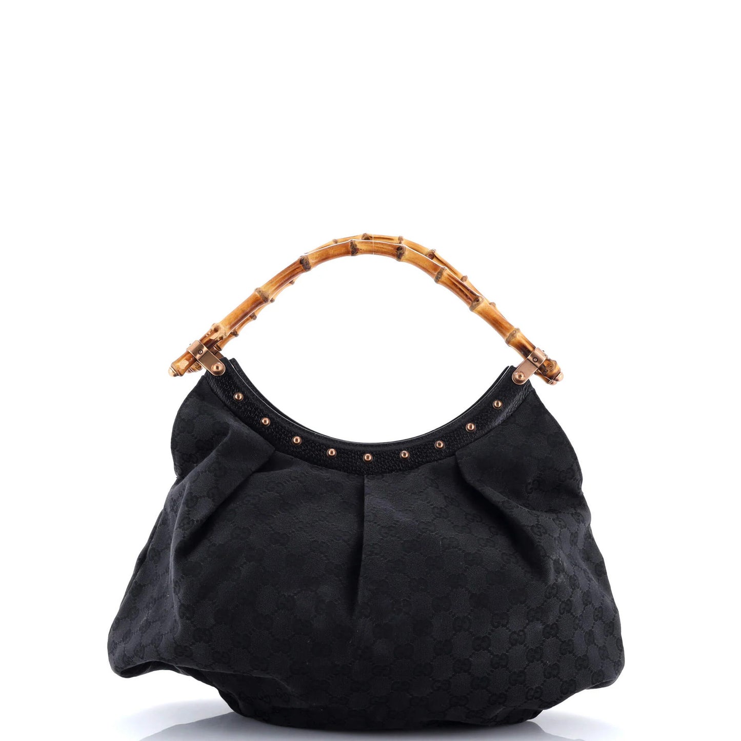 Gucci Vintage Bamboo Hobo Gg Canvas Large
