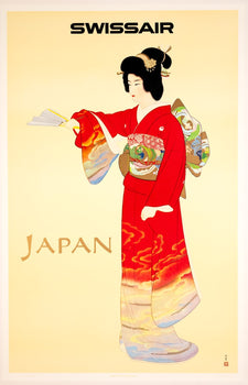 Swissair Japan Poster  Uemura Sh?K? 1968, Geisha / Jo No Mai, Linen Backed