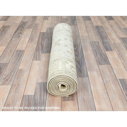 2'8"X9'9" Ivory Afghan Stone Washed Peshawar Wool Hand Knotted Runner Rug