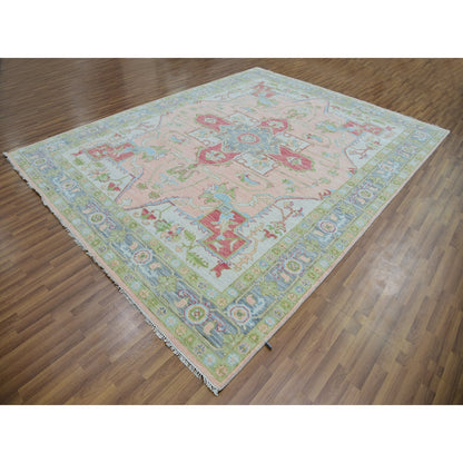 9'1"X12' Champagne Pink Heris Design Hand Knotted 100% Wool Oriental Rug