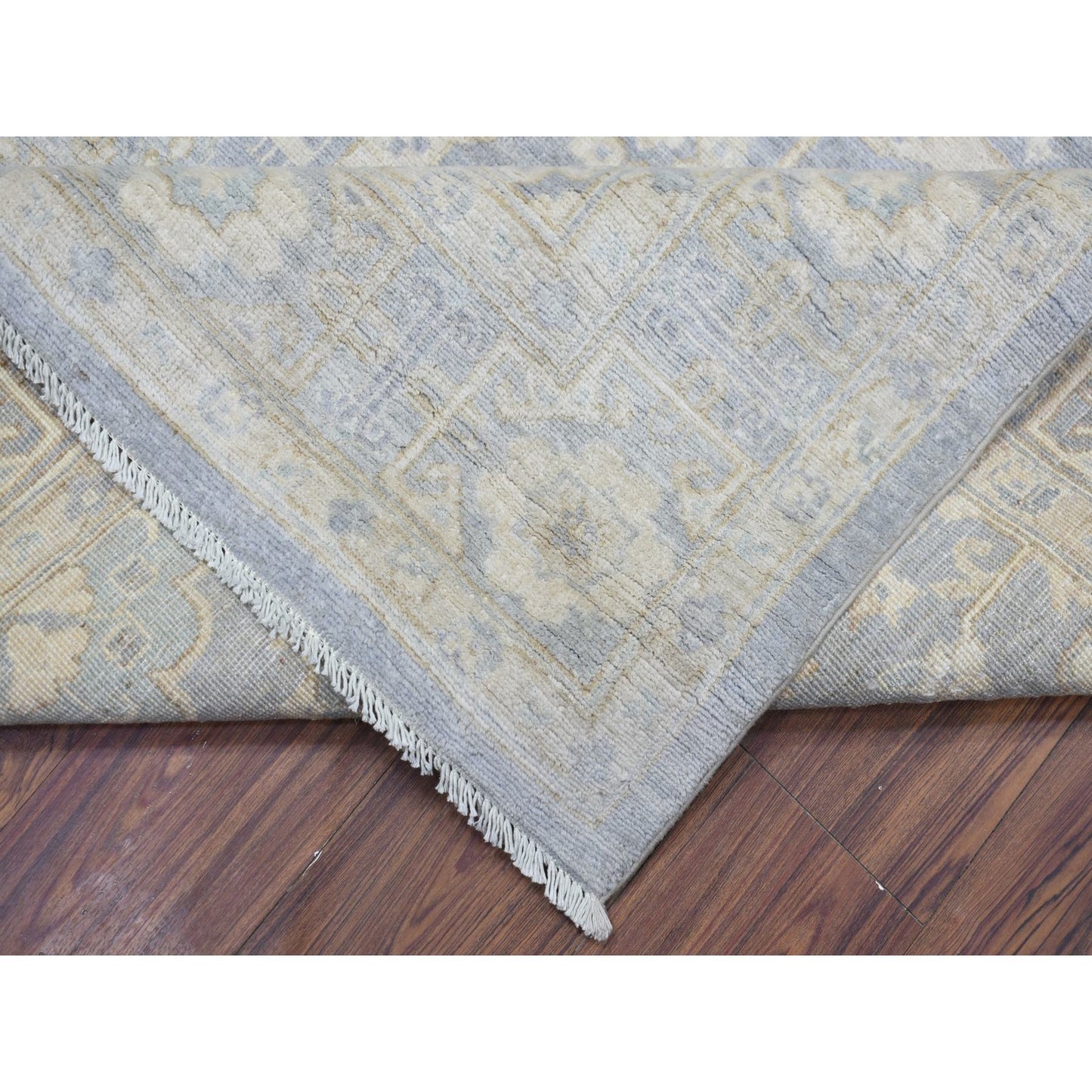 7'10"X9'7" Cloud Gray White Wash Peshawar Natural Wool Hand Knotted Rug