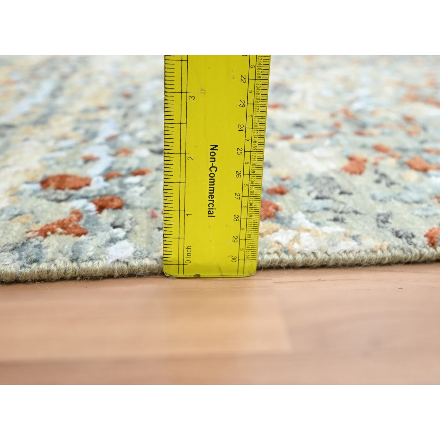 2'7"X12'1" Gray With Rust Abstract Design Wool Hand Knotted Runner Rug