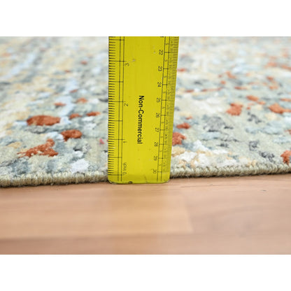 2'7"X12'1" Gray With Rust Abstract Design Wool Hand Knotted Runner Rug