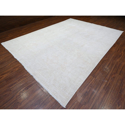 9'8"X13'1" Shoreline Gray Hand Knotted Soft Wool White Wash Peshawar Rug