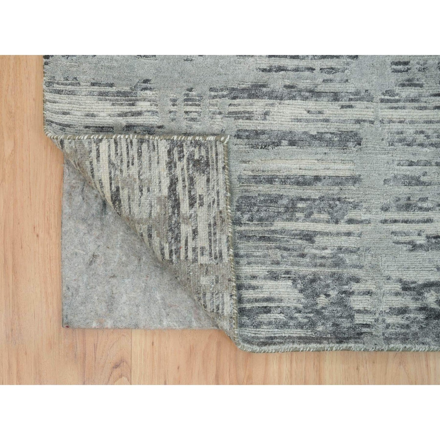 6'1"X9'2" Dark Grey Hand Knotted Undyed Natural Wool Oriental Rug