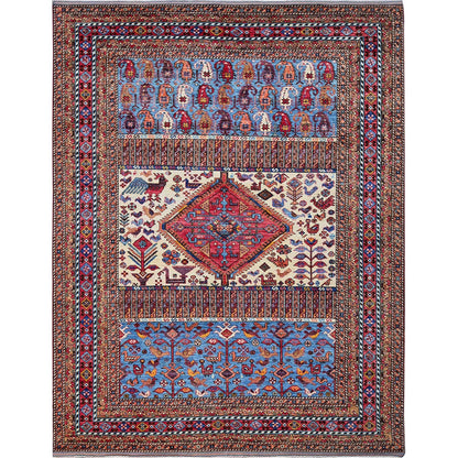 8'6"X10'8" White Hand Knotted Afghan Caucasian Design Revival Soft Wool Rug