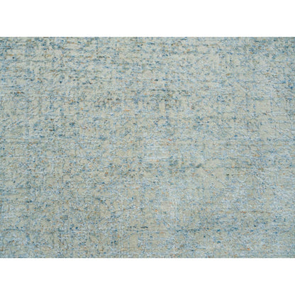 9'10"X9'10" Gray Wool And Silk Modern Jacquard Hand Loomed Round Rug
