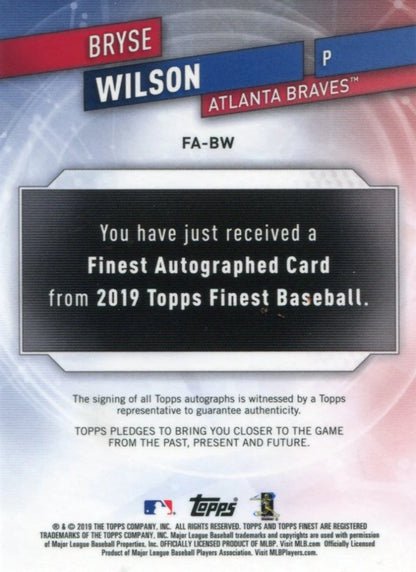 Bryse Wilson Autographed 2019 Topps Finest Gold Refractor Rookie Card 37/50