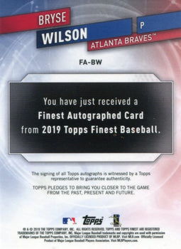 Bryse Wilson Autographed 2019 Topps Finest Gold Refractor Rookie Card 37/50