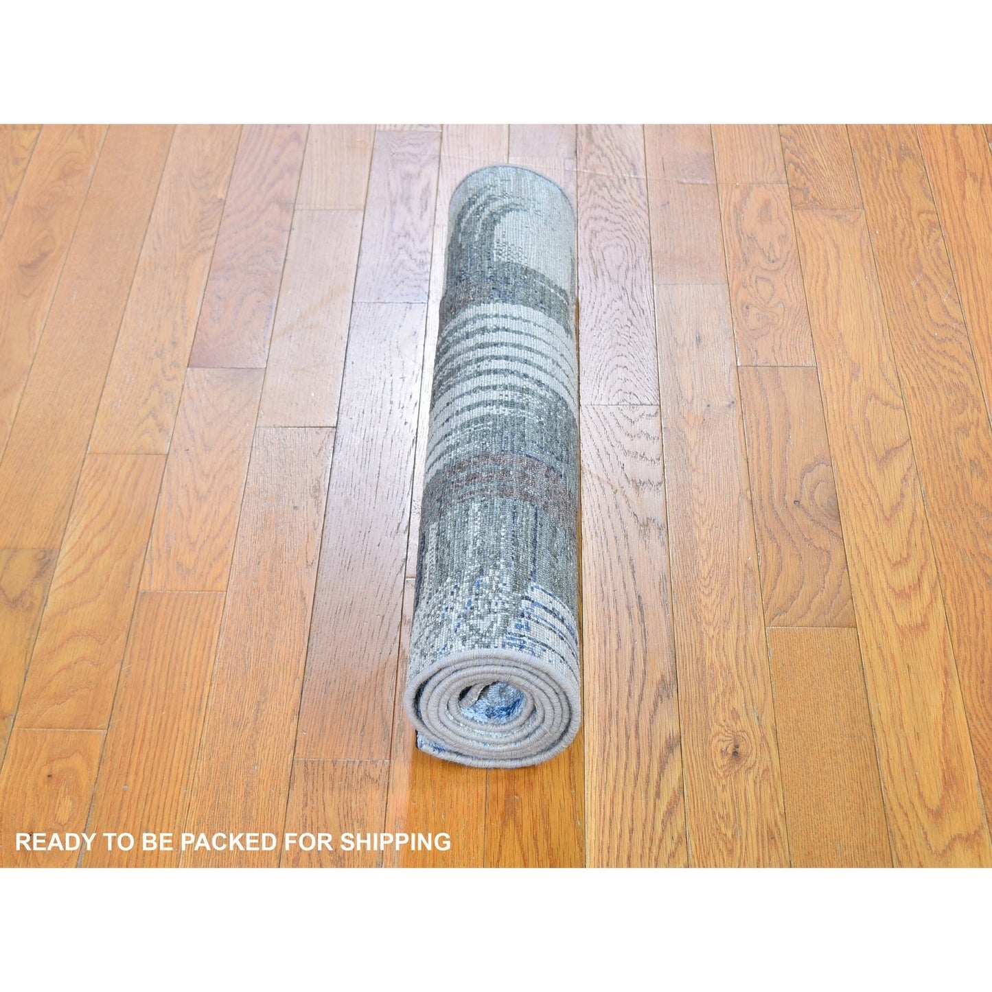 Rug 2'8"x6'1" THE INTERTWINED PASSAGE Handmade Silk & Text Wool Runner