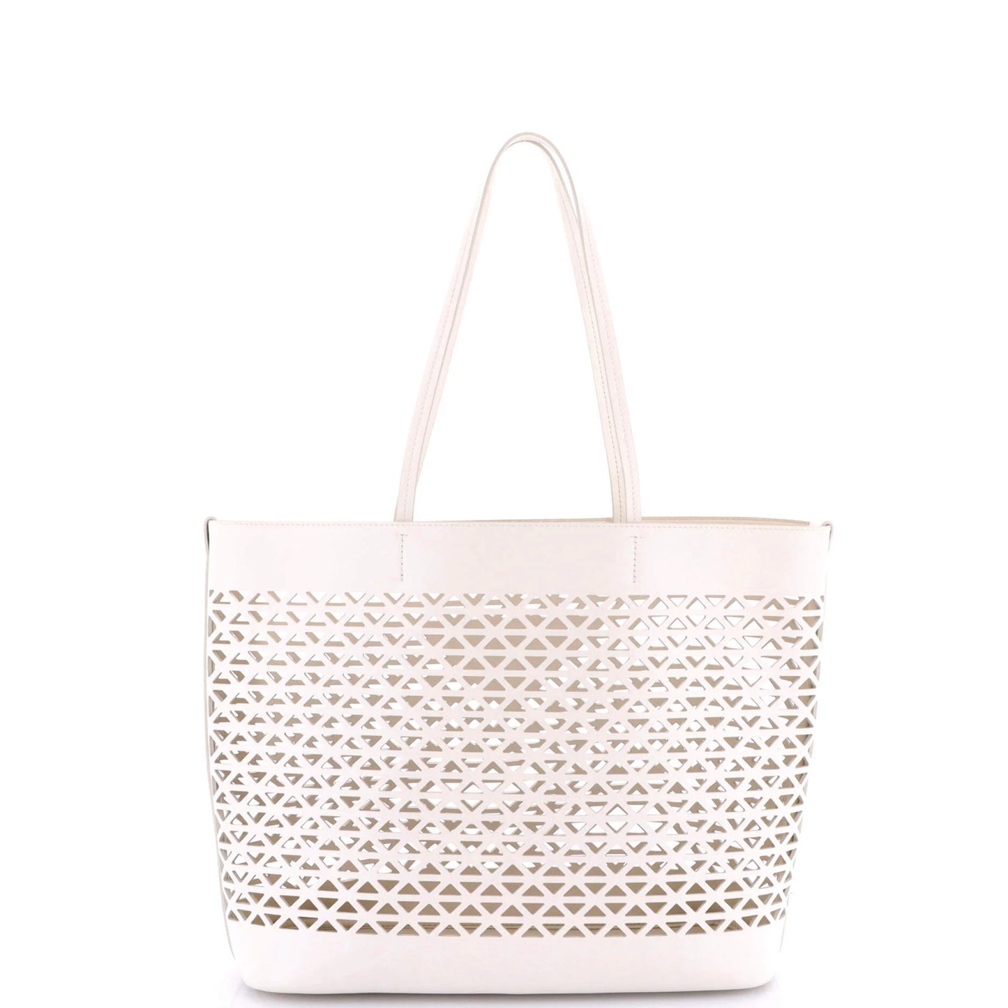 Prada Triangle Logo Shopper Tote Laser Cut Leather Medium