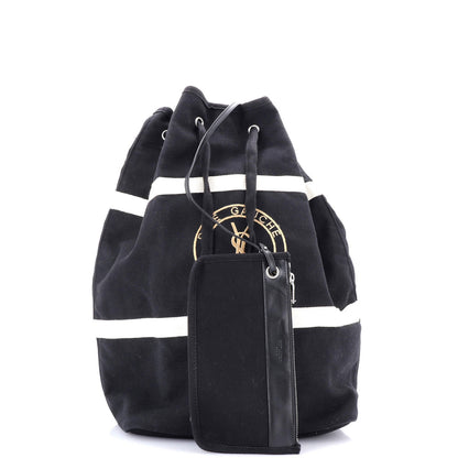 Saint Laurent Rive Gauche Drawstring Sling Bag Stripe Canvas Medium