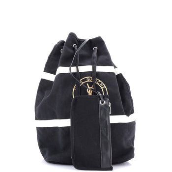 Saint Laurent Rive Gauche Drawstring Sling Bag Stripe Canvas Medium