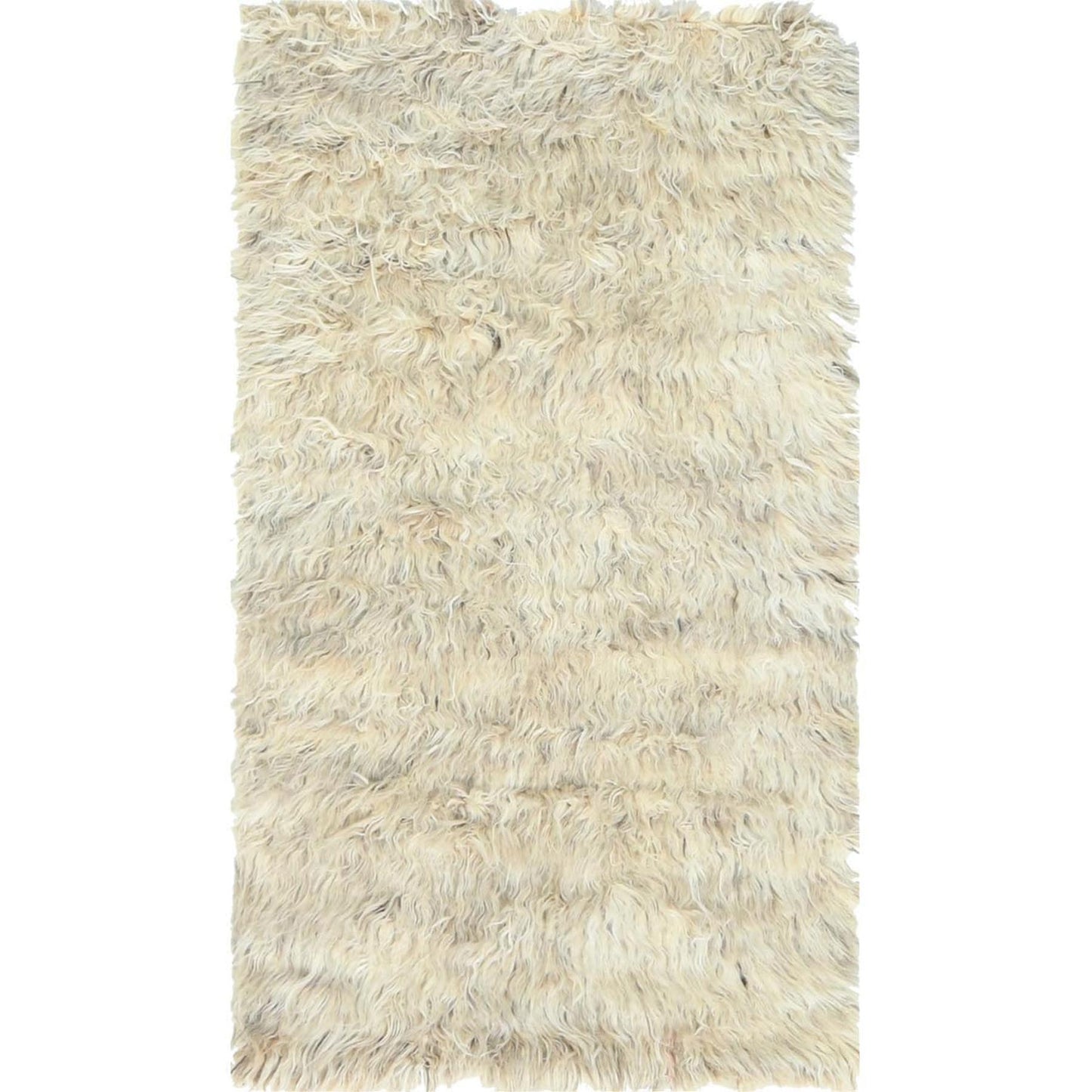 3'X5'4" Beige Undyed Natural Wool Hand Knotted Shaggy Moroccan Rug