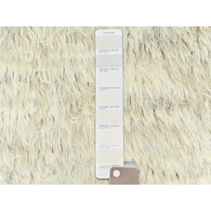 10'1"X14'1" Beige Undyed Natural Wool Hand Knotted Shaggy Moroccan Rug