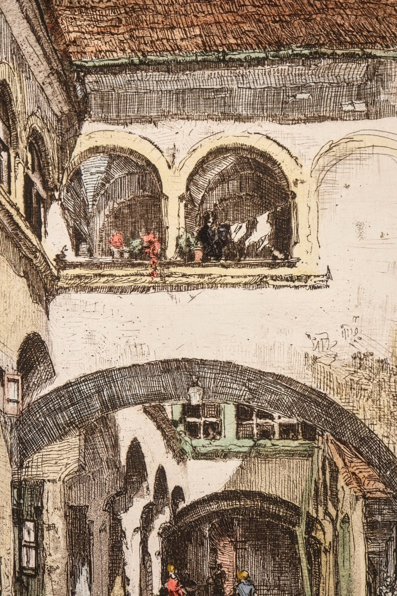 Herta Czernik-Kobanz Gzonning Etching Coloring "Mdling, Hafnerhaus" Beethoven