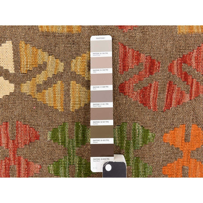 8'2"X9'6" Brown Colorful Afghan Kilim Pure Wool Flat Weave Hand Woven Rug