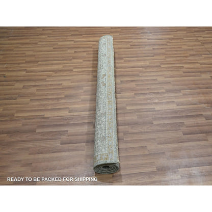 5'2"X7'2" Sage Green Pure Wool Rug Pre Historic Mamluk Design Hand Knotted